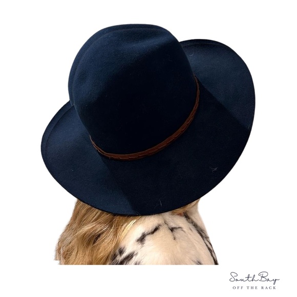 Rag & Bone Floppy Brim Fedora Hat Navy Blue and brown belt Size Medium - Picture 2 of 5